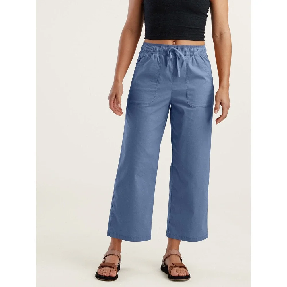 Title Nine Clamber Pants Womens Large Blue Wide Leg Crop Drawstring Outdoor